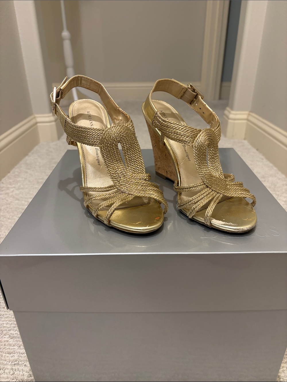 Adrianna Papell Metallic Gold Braided Cork Wedge Sandals